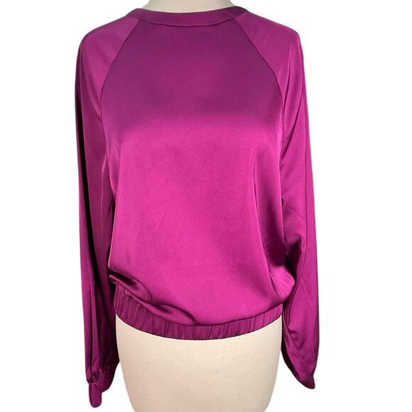 The Drop x Balamoda Plum Silky Long Sleeve Blouse Women’s Size Small High Neck - Picture 1 of 9